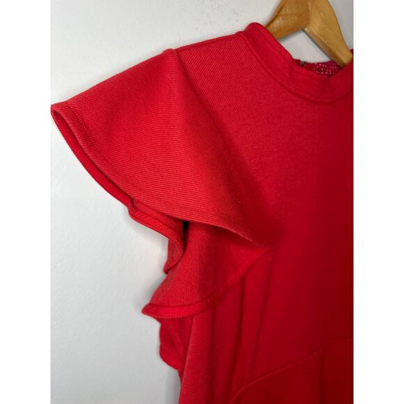 Anthropologie Maeve Deena Mini Dress Ruffle Sleeve Red Small Holiday Party - Picture 4 of 8